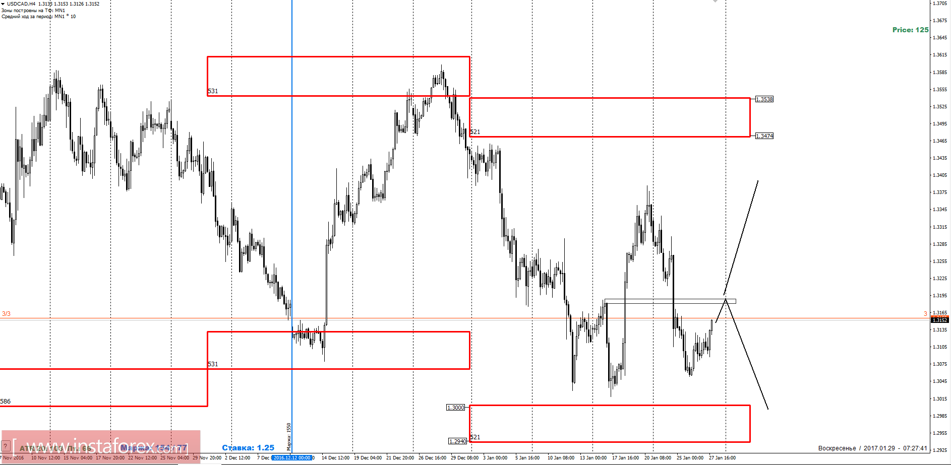 Торговый прогноз USDCAD 29.01.2017