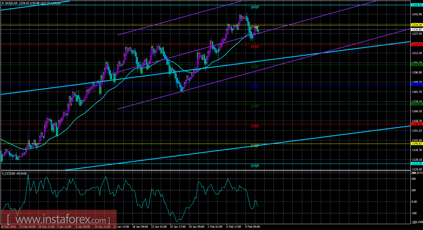 Техническая картина инструмента GOLD по системе «Каналы регрессии» за 13 февраля 2017 года