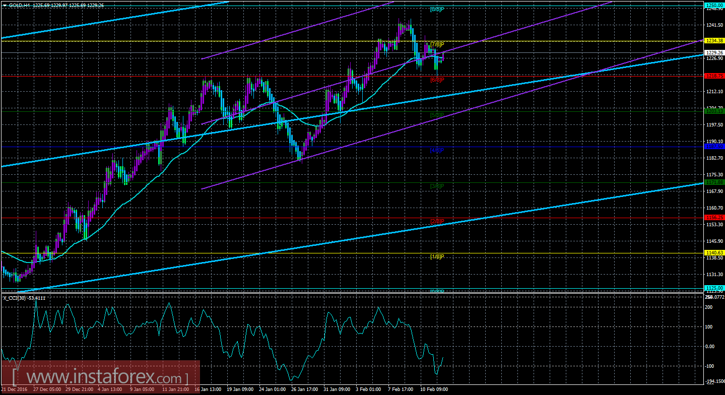 Техническая картина инструмента GOLD по системе &laquo;Каналы регрессии&raquo; за 14 февраля 2017 года