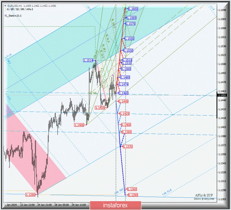 EUR/USD h1. Варианты развития движения с 04 февраля 2019 г. Анализ APLs &amp; ZUP