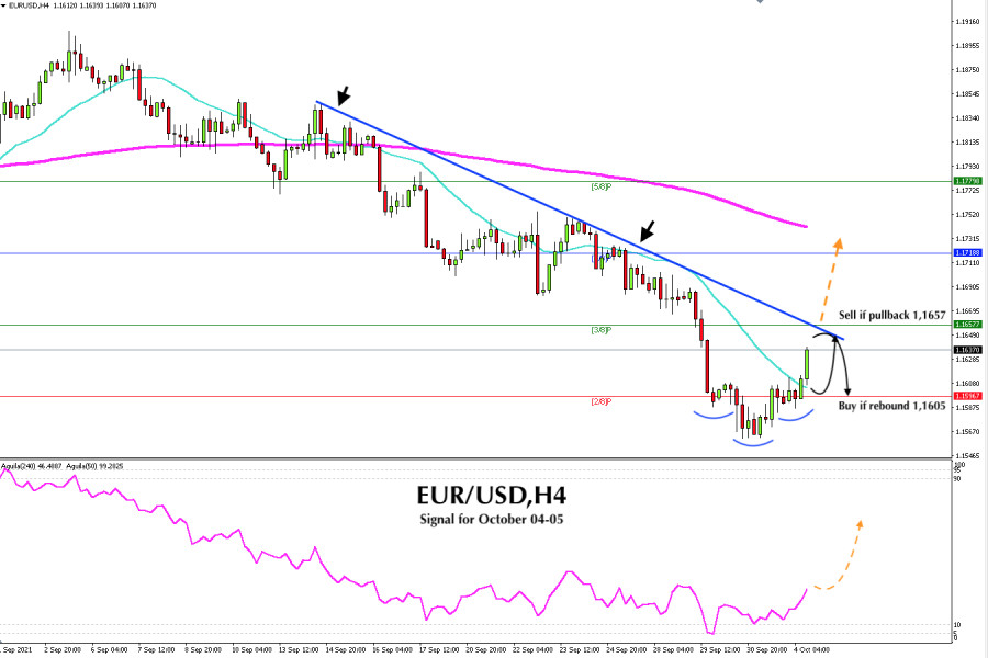 Trading Signal for EUR/USD for October 04 - 05, 2021: Buy above 1.1605 (SMA 21- 2/8)