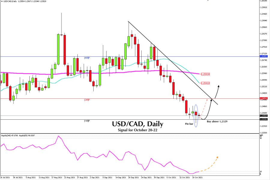 Trading signal for USD/CAD on October 20 - 22, 2021: Buy above 1.2329 (1/8)