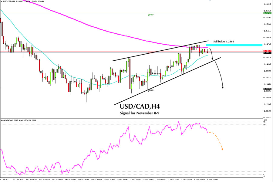 Trading signal for USD/CAD on November 08 - 09, 2021: sell below 1.2461 (EMA 200)