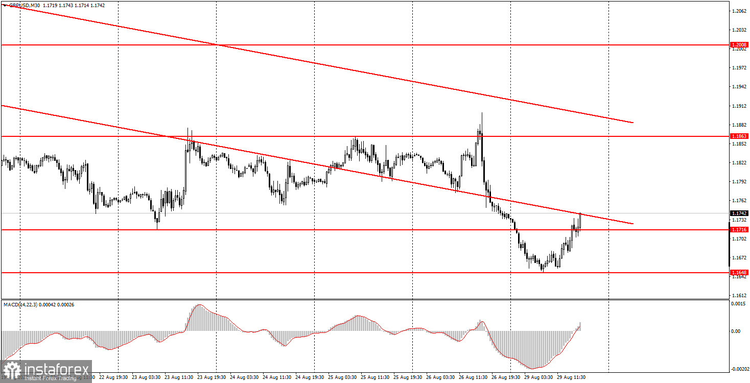 Как торговать валютную пару GBP/USD 30 августа. Простые советы и разбор сделок для новичков