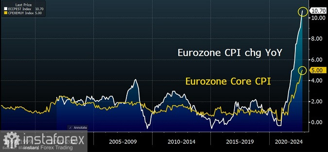 Инфляция в еврозоне снова переписала двузначный максимум