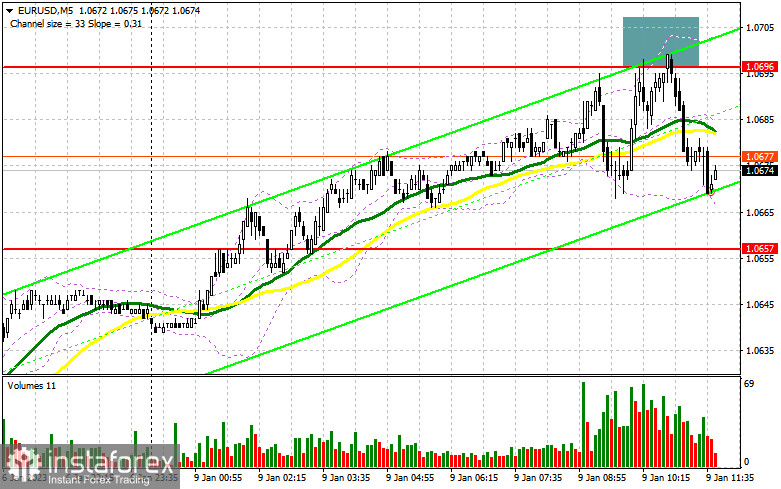 EUR/USD: план на американскую сессию 9 января (разбор утренних сделок). Продавцы защитили 1.0696