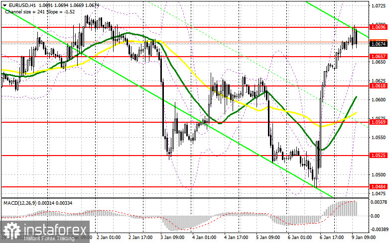 EUR/USD: план на американскую сессию 9 января (разбор утренних сделок). Продавцы защитили 1.0696