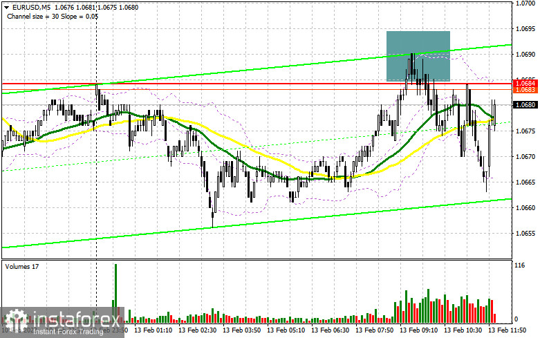 EUR/USD: план на американскую сессию 13 февраля (разбор утренних сделок). Медведи активно защищают 1.0684