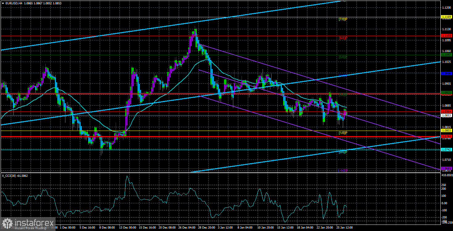 Обзор пары EUR/USD. 28 января. Европейская валюта находится в растерянности.