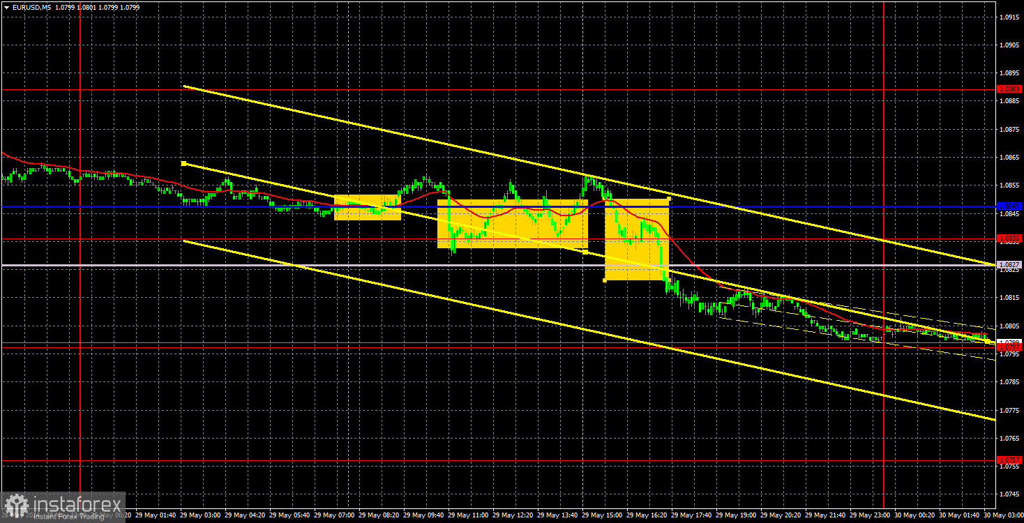  Recomendaciones para operar y análisis de las operaciones con el par EUR/USD para el 30 de mayo. La tan esperada caída ha comenzado. ¿O no?