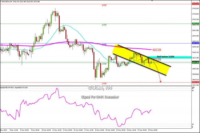 Handelssignale für GOLD (XAU/USD) für den 30.-31. Dezember 2024: Verkaufen unter $2.624 (21 SMA - 3/8 Murray)