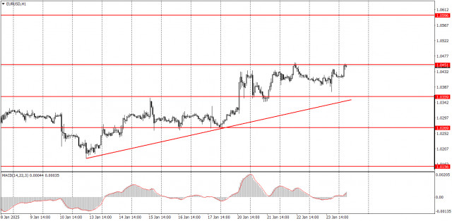 Ako obchodovať s párom EUR/USD 24. januára? Jednoduché tipy a analýza transakcií pre začiatočníkov